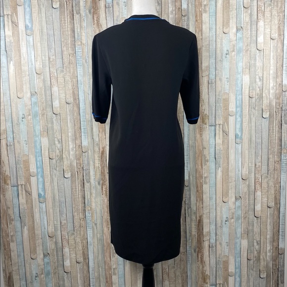 Zara XS Black Blue Chiffon Ribbed Trim Shift Dress - Picture 4 of 5